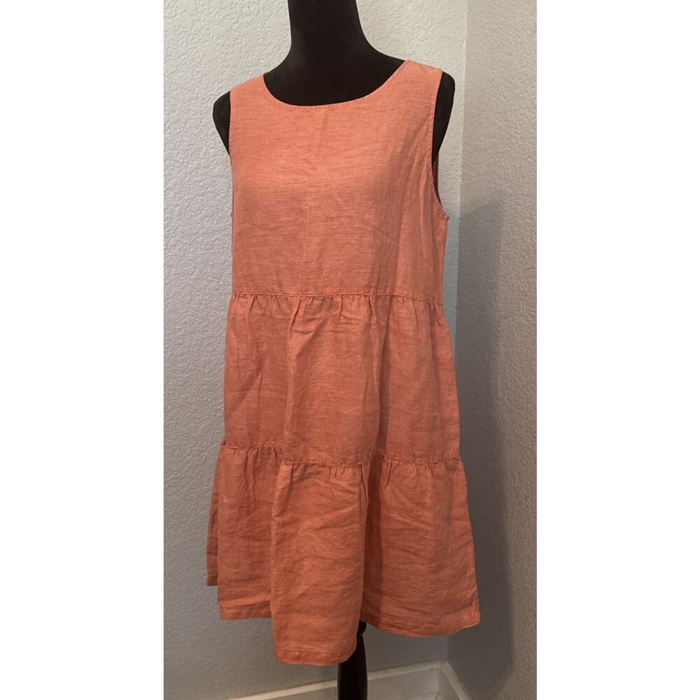 Sleeveless Tiered Linen Dress - Coral